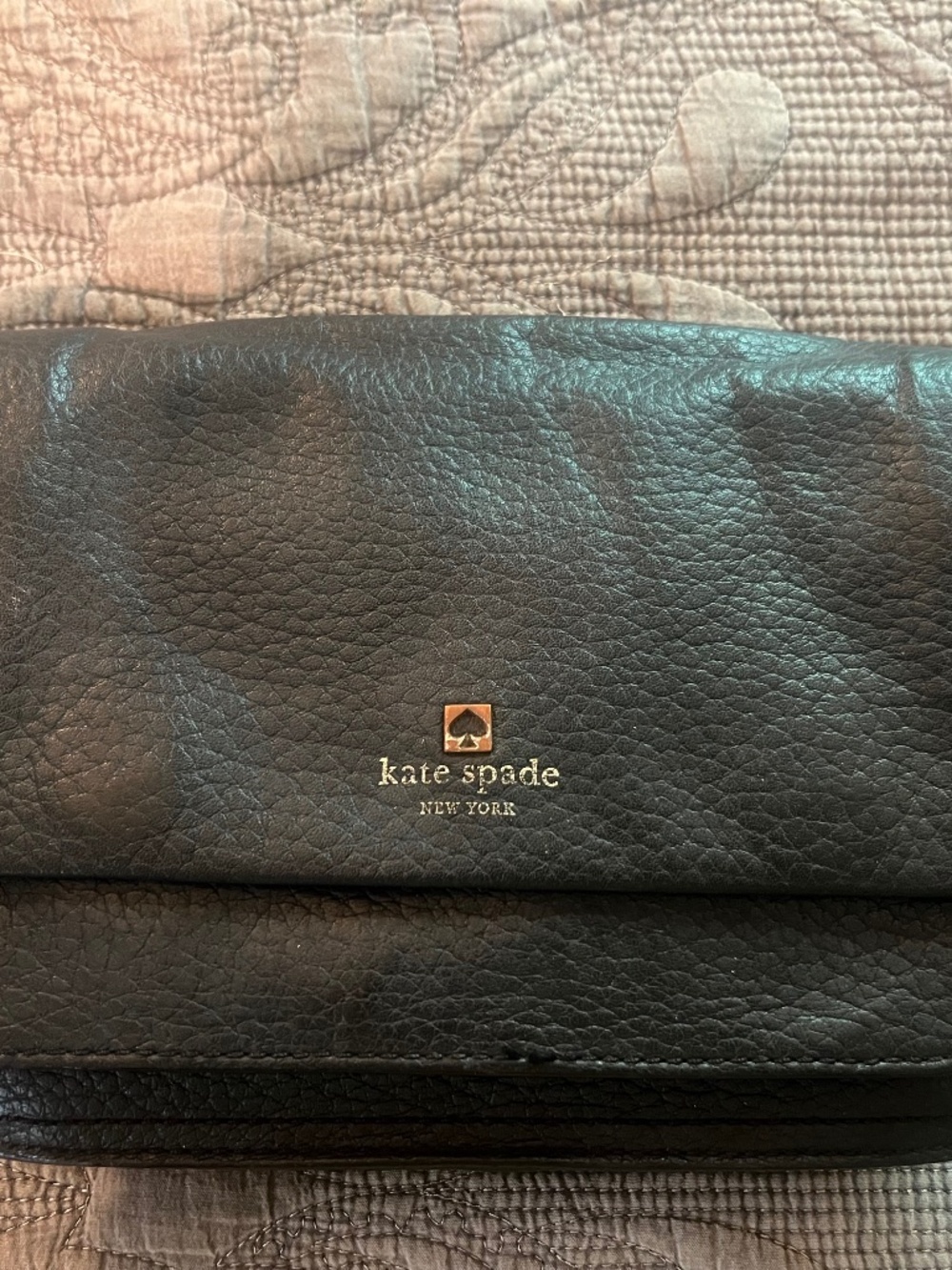 Kate Spade Black Leather Bag with Striped Lining and Compartments